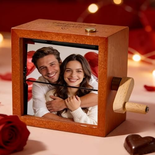 Smile lab Personalisierte Foto Flip Box, Foto Flipbook Rahmen mit Licht Musik 8/16 Fotos, Personalisierte Flipbook Rahmen aus Holz, Einzigartiges Geschenk für Geburtstag Jubiläum