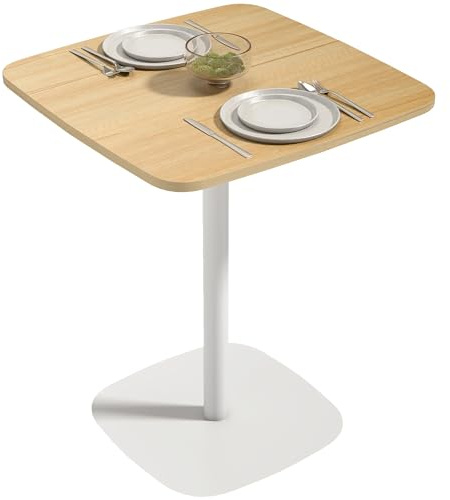 HOMCOM Mesa de Comedor Pequeña, Mesa de Cocina Cuadrada para 2 Personas, Base Cuadrada de Acero, para Espacios Pequeños, Salón, 60x60x75 cm, Madera Natural y Blanco