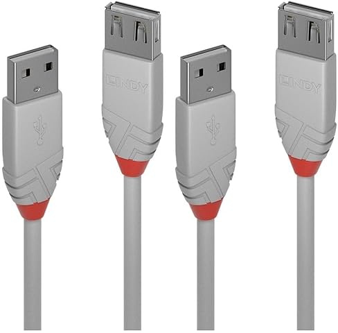 LINDY 5m USB 2.0 Type A Extension Cable, Anthra Line, Grey (Pack of 2)