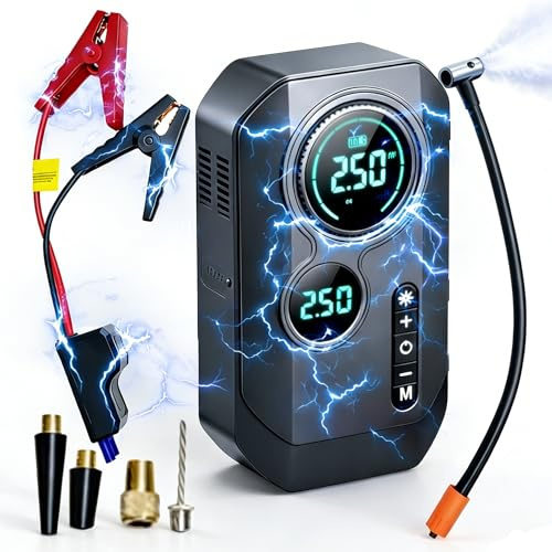 Portable Car Battery Jump Starter with Air Compressor 9000A Jumper Pack 200PSI Tire Inflator Jump Box 4-in-1 Car Emergency Tool with Power Bank Gift for Car Owners