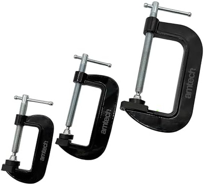 Amtech – 3 Piece G-Clamp Set, 2in 3in 4in Clamps with Soft Pads, T-Handle Adjustment for Woodworking, Assembly, Repair & DIY Tasks