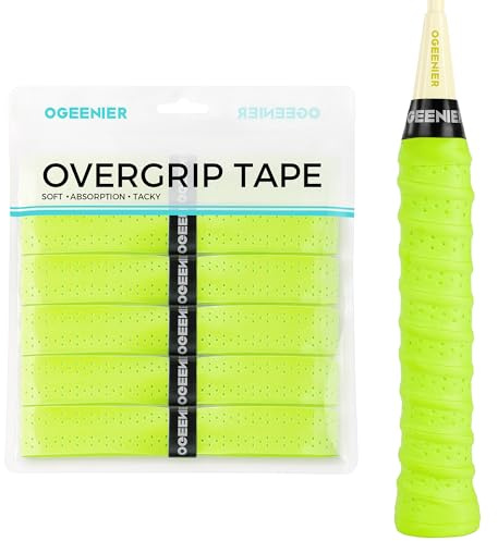 OGEERNIER 6 Pack Badminton Racket Grip Tape, Anti-slip Padel Overgrip | Tacky, Perforated, Extra-long, Soft PU, Works on Pickleball/Tennis/Squash, Pre-cut, Grips with Rib, Wraps in Under a Minute