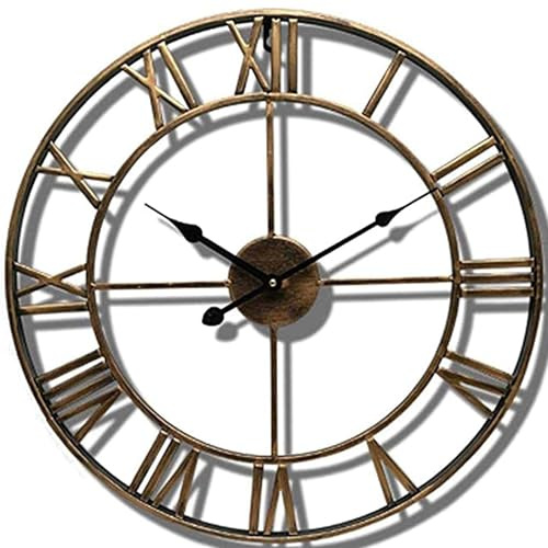 Klassische Vintage-Wanduhr, große Garten-Wanduhr, leise Skelett-Wanduhr, große Wanduhr ohne Tickgeräusch 40–80 cm, für den Außenbereich, Gartenuhr, römische Ziffern, Gartenuhr, Schmiedeeisen