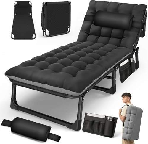 SOFTHOM Campingbett Klappbar mit Matratze&Nackenkissen, 190x75x30cm bis 200KG, Tragbar Feldbett mit Groß Seitentasche, Sonnenliege Outdoor&Indoor, Gästebett Faltbar Oxford-Gewebe, Tragetasche, Schwarz