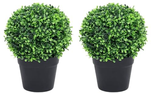 2 alberi di bosso artificiali con vaso, forma sferica, verde, 32 cm, resistenti alle intemperie, facili da pulire, per soggiorno, balcone, ufficio, decorazione per interni ed esterni, pianta in