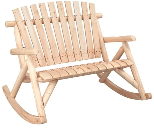 KKgypkn Adirondack Schaukelbank Holz 2-Sitzer, 123x96x102 cm, Massivholz Fichte Gartenbank Schaukel mit Armlehnen und Rückenlehne für Outdoor