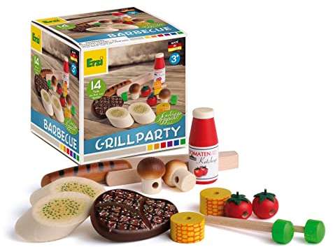 Erzi 28199 Sortierung Grillparty aus Holz, Kaufladenartikel für Kinder, Rollenspiele