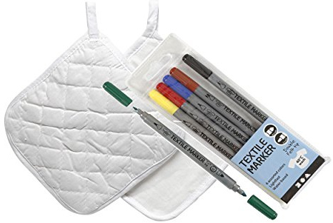 Creativ Company 6 Textilmarker + 4 Topflappen zum selbst gestalten Topfhandschuhe