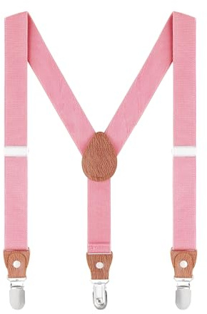 WANYING Bretelle per Bambini Bambine da 2 a 8 anni, Forma a Y Larghezza 2,5 cm Bretelle 3 Clip Elastiche - Tinta unita Rosa chiaro