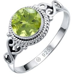 mantraroma Silberring Damen 925 Peridot – Facettierter Edelstein Ring