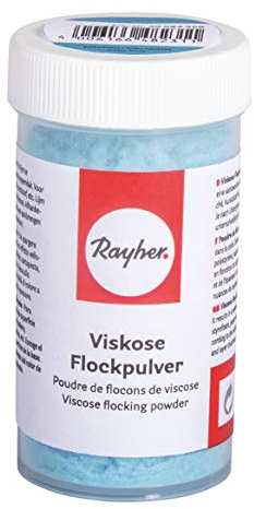 Rayher 39584358 Viskose Flockpulver, mit Streueinsatz, zum Einstreuen in Kleber, zaubert weiche Oberflächen in Samt-Optik, babyblau, 75ml