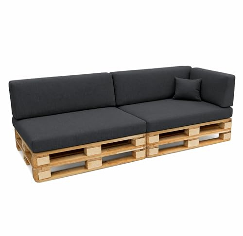 POKAR Palettenkissen Palettenauflagen mit abnehmbarem Bezug Palettenmöbel Palettensofa 6er Set: Sitzkissen 120x80 + Rückenlehne 120x40, Anthrazit