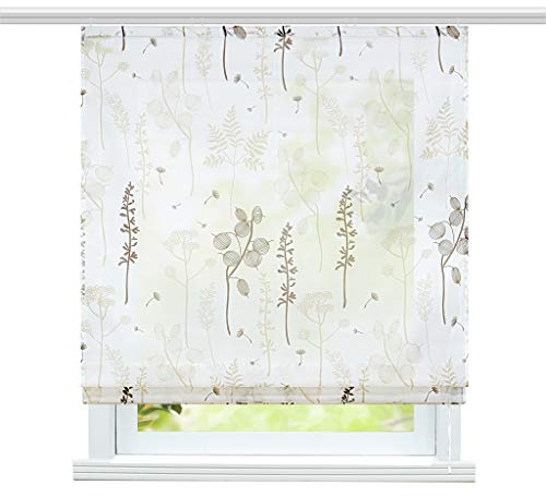 ESLIR Raffrollo mit Klettband Wohnzimmer Raffgardine Voile Gardinen Modern Bändchenrollo Vorhänge Laternenblume Muster Sand BxH 100x140cm 1 Stück