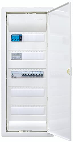 Hager Répartiteur mural creux avec compteur 5 rangées VH60NC avec protection contre les surtensions I Prêt à brancher avec bornier I Équipement Legrand 1 x FI 4 broches + 1 x 3 broches + 5 x LS B16A 1
