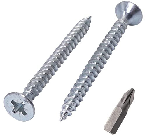 SKIR'CO Paquete de 80 tornillos de acero chapado en zinc de 4,5 x 55 mm, cabeza avellanada Pozidriv, tornillos de aglomerado, PZ totalmente roscado (80, 4,5 x 55 mm)