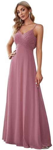 Ever-Pretty Robe de Soirée Femme Longue A Line Col V à Bretelles Mousseline de Soie Sexy Orchidée 36