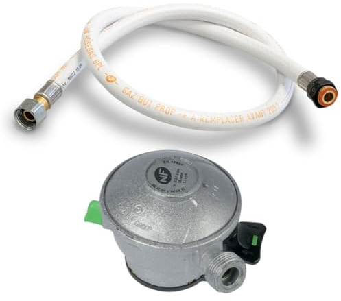 KEMPER Gasschlauch, flexibel, 2 m + Druckminderer, Propan, Quick-On-Ventil, 27 mm, flexibel, für Grill, Plancha-Heizung
