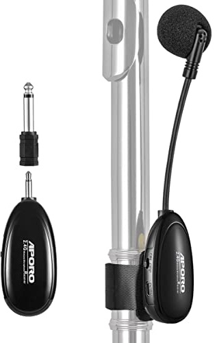 VOEMPHI 2.4G Drahtlos Flute Mikrofon Umbinden Musikinstrumente Mikrofon, Drahtloser Empfänger und Sender, für Flute und mehr