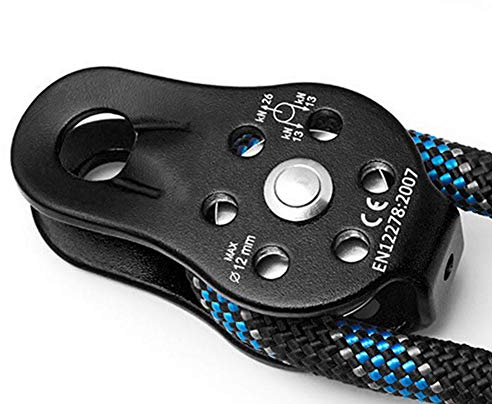 BOROCO Carrucola da Arrampicata su Roccia, puleggia da Arrampicata 26KN in Lega di Alluminio per impieghi gravosi paranco a Corda Girevole Singola per Arrampicata su Corda da 12 mm(Nero)