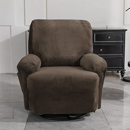 GUYIRT 1 Sitzer Stretchhusse für Relaxsessel, Samt Optisch Sofa Schonbezüge, Sesselbezug 4 Teiliges Set, Deluxe Lounge Bezug, Fernsehsessel Bezug Universal-braun
