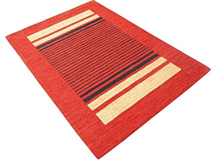 Rot Orange Beige 140X200 cm Teppich 100% Wolle Orientteppich Handgetuftet HT619