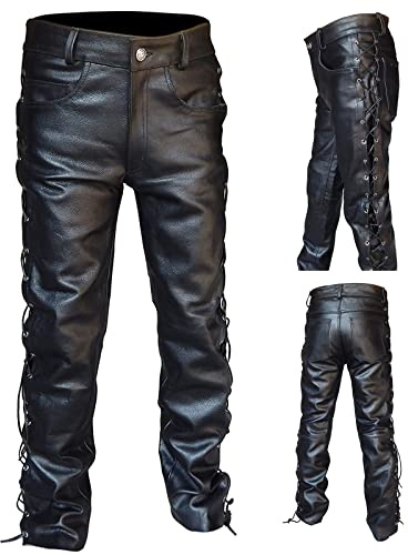 Pantalones de cuero para hombre, pantalones vaqueros de motociclista, pantalones ajustados, impermeables, resistentes al viento, para hombre, moto, para discoteca, color negro, 01#negro, XL