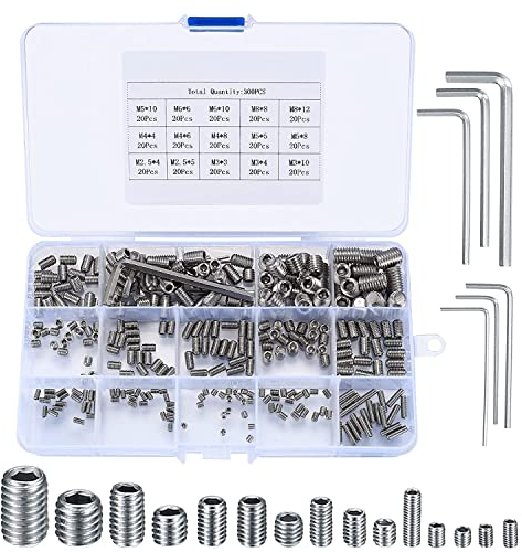 bayidun Socket Set Screws Kit, 300 Pcs Stainless Steel Grub Screws Assortment, Hex Socket Head Cap Screws, Allen Head Bolts, Hex Machine Screw Set, M2.5 M3 M4 M5 M6 M8
