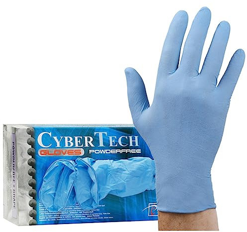 CyberTech – Latexhandschuhe mit Traubenduft (100 Stück), puderfrei, unsteril, blaue Untersuchungshandschuhe, L