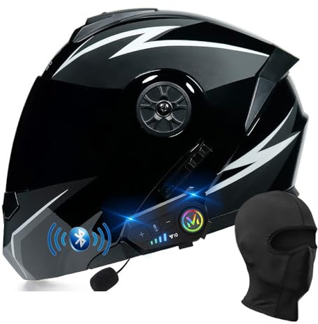 BYGMWEP Klapphelm mit Bluetooth, Integriert Motorradhelm, ECE Zertifiziert Integralhelm mit Doppelvisier, mit Eingebautem Mikrofon für Automatische Reaktion, für Erwachsene Frauen Männer