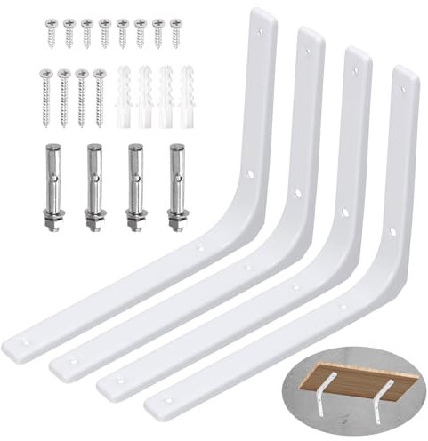 Swpeet 4 Pack 12L x 10H Metall Wand Regal Halterung, Heavy Duty schwimmende Regal Halterung, dekorative Gelenkwinkel L Stahl Halterung Kit enthält 20/40MM Schrauben, Anker, Bolzen