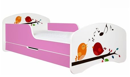 Happy Babies Kinderbett Happy Kinderbett mit Rausfallschutz und Bettschublade Bett für Mädchen 160x80 mit Matratze Weiß Rose Bett Prinzessin