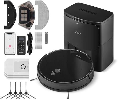 SENCOR Saugroboter mit Wischfunktion, Stark, Automatisches Entleeren, EasyClean+ Ultraflach - Hohe Leistung, Verlängerte Laufzeit, Für Alle Bodenarten, roboterstaubsauger Multifunktional 6485BK
