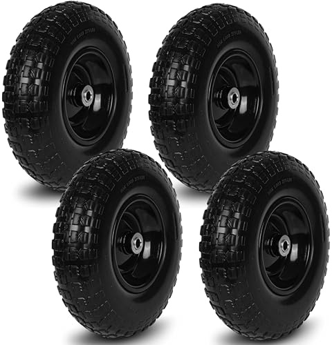 Taifa 4 PCS 13 Inch Rubber Solid Flat Free Replacement Tires and Wheels 4.00-6 with 5/8'' Axle Bore Hole, Air Less Wheel for Wheelbarrow/Wagon/Hand Truck/Trolley/Garden Scooter etc.
