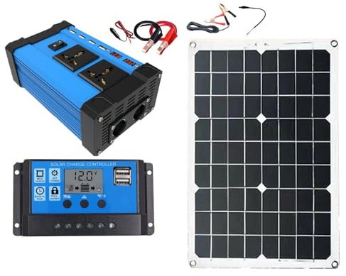 DADEA Kit de Panneaux solaires avec Panneau et onduleur, Kit de Système Solaire Domestique 300 W, Onduleur 12 V à 220 V, Panneau Solaire 18 W 18 V Système de Générateur Solaire pour Ma