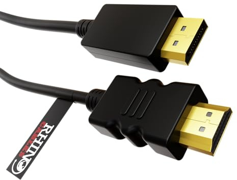 rhinocables DisplayPort to HDMI Cable, High-Performance HD 1080p, AV Audio Support, Gold-Plated Connectors, DP- HDMI, Ideal for PC, Laptop, HDTV, Projector, and More (5m)
