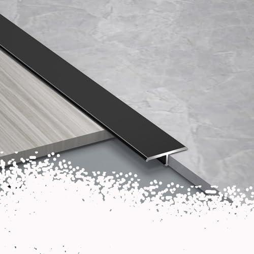 HCZION T-Übergangsschiene Holz Zu Fliesen Bodenprofil, Aluminium Übergangsprofil Für Boden Verbindungsstücke, 90cm Bodenübergangsstreifen Abdeckleisten (Color : Black, Size : W3/5-15mm)