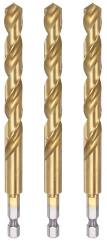 sourcing map Titan-Bohrer-Set, 6,35 mm Sechskantschaft, 10 mm, M35, Hochgeschwindigkeitsstahl, Spiralbohrer, 133 mm lang, vollständig geschliffen für Holz, Edelstahl, Metall, Kunststoff, Kunststoff, 3
