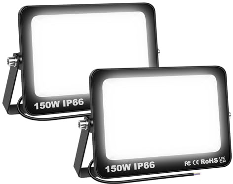 AUXTINGS 2 Piezas Focos LED Exterior,150W 15000 lúmen Foco Proyector LED Impermeable, 6000K Blanco Frío Floodlight Iluminación de seguridad para Campo Jardín Estadio Casa Garaje Patio Terraza