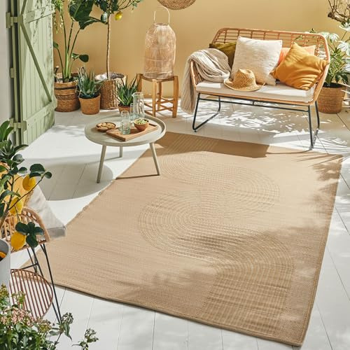 Nazar tapis Extérieur Jardin, Terrasse, Balcon, Camping, Outdoor Léger Reversible (1743 Beige, 120x160 cm)