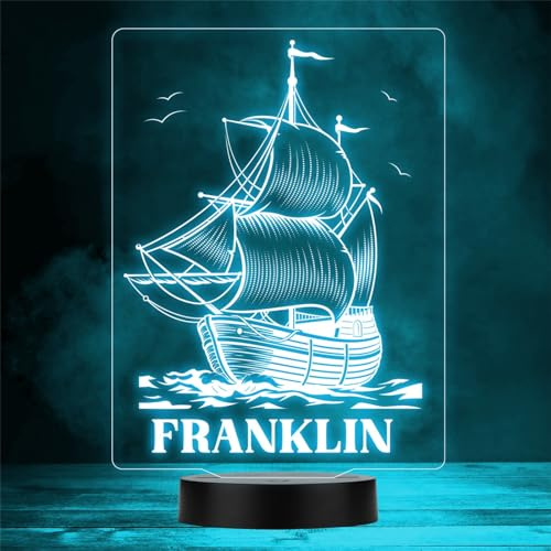 Vintage Sailing Ship Nautical Personalised Gift Colour Change LED Night Light | Personalised Gift For Home, Lamp Room Décor | Kids & Adults Night Lights With Name | Personalised Gift For Bedroom |