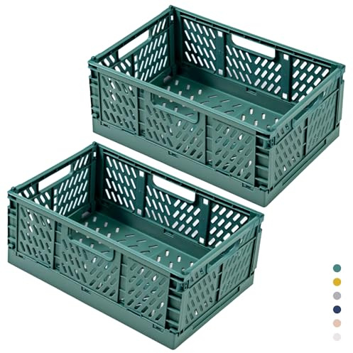 hautllaif 2 Stück Faltbare Kunststoff Aufbewahrungsbox, Einkaufskiste Klappbar, Stabil Klappboxen Faltbar für Küche, Büro, Schlafzimmer, Schrank, Schublade (Grün, 42.5*28.5*16.5)