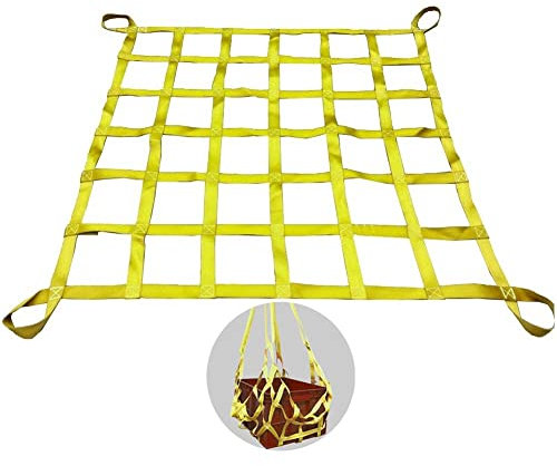 MJMLUCK Hochleistungs-Hebeschlingennetz, flaches Nylon-Gurtbandnetz, LKW-/Anhänger-/Ladungsnetz, Hochleistungs-Traggurt zum Heben und Abschleppen (Farbe: Gelb, Größe: 4 x 4 m (3 Tonnen))