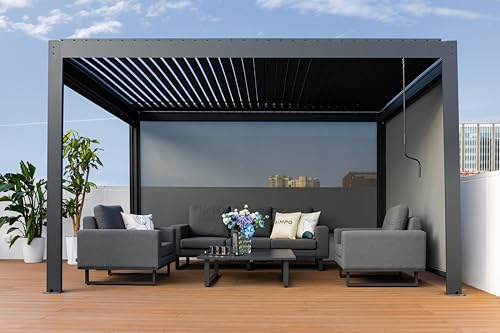 SiMPO LIFESTYLE Pavillon de Jardin Tonnelle 4X4M avec Lampes LED Pergola en Aluminium et 3 Rideaux latéraux Imperméable Stable Résistant à l'hiver Protection Solaire