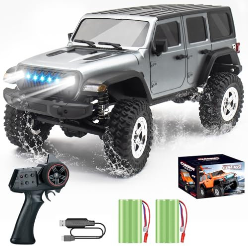 Mostop 1:18 Scale Rock Crawler 4x4 Kletterfahrzeug mit 2 Batterien, All Terrain Remote Control Truck 4WD Off Road RC Jeep mit Cool Light, Waterproof