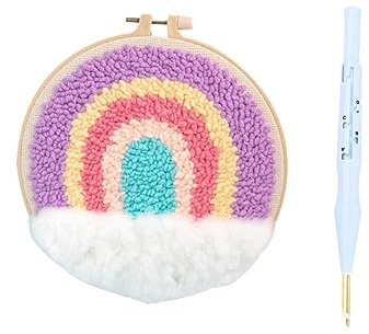 CORHAD Diy-punch Runder Stickrahmen Stickgrundstoff Schere Wolle Faden Zubehör Für Handarbeitswerkzeug Für Junge Mädchen Zu Hause Regenbogen-stil