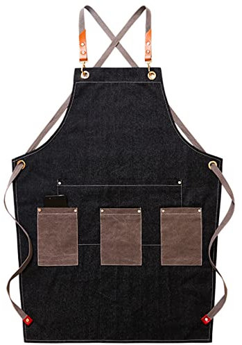 Tablier porte-outils Tablier de travail, tabliers for hommes, tablier de travail, tablier en toile, tablier d'atelier avec bretelles réglables for barbier, cuisine, jardinier, café(Black)