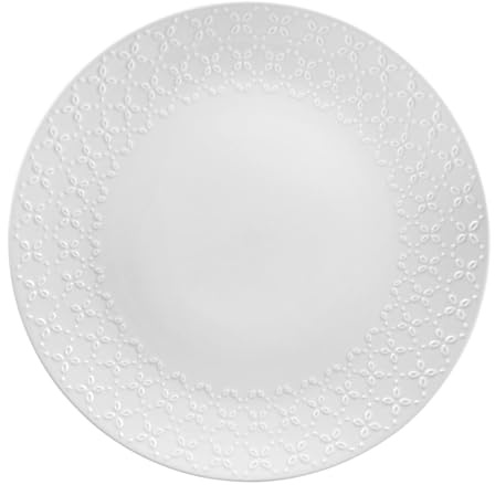 GENEVIEVE LETHU 536303 Grande Assiette de Présentation Ø 30,5 cm Modèle Calais CAUDRY - Porcelaine Coloris Blanc - Assiette de Service Décor Dentelle Fleurie