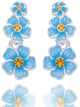 Equilibrium Forget Me Not Blue Flower Trio Silver Plated Earrings