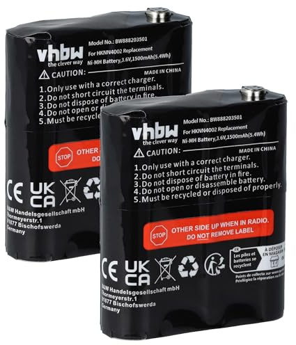 vhbw 2X Akku kompatibel mit Motorola Talkabout MS350R | MS350, MS355R, MT352R, MT352, MT350R, MT350 Funkgerät, Walkie Talkie (1500 mAh, 3,6 V, NiMH)