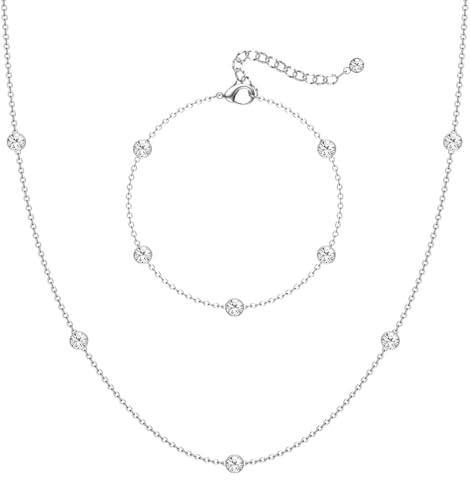 CASSIECA Argent Bijoux pour Femmes Collier Bracelet pour Femmes Collier Ras de Cou en Zircon Bracelet en Acier Inoxydable